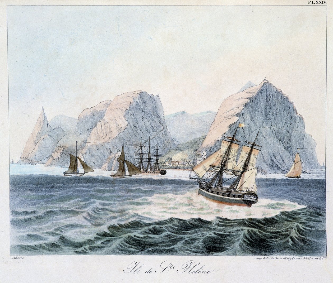 Vista de la Isla de Santa Elena en “Vistas y paisajes de las regiones ecuatoriales, recopilados en un viaje alrededor del mundo”, sd. principios del siglo XIX de Unknown artist