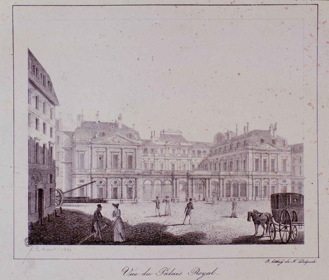 Vista del Palacio Real en París. Grabado de 1820 Colección privada de Unknown artist