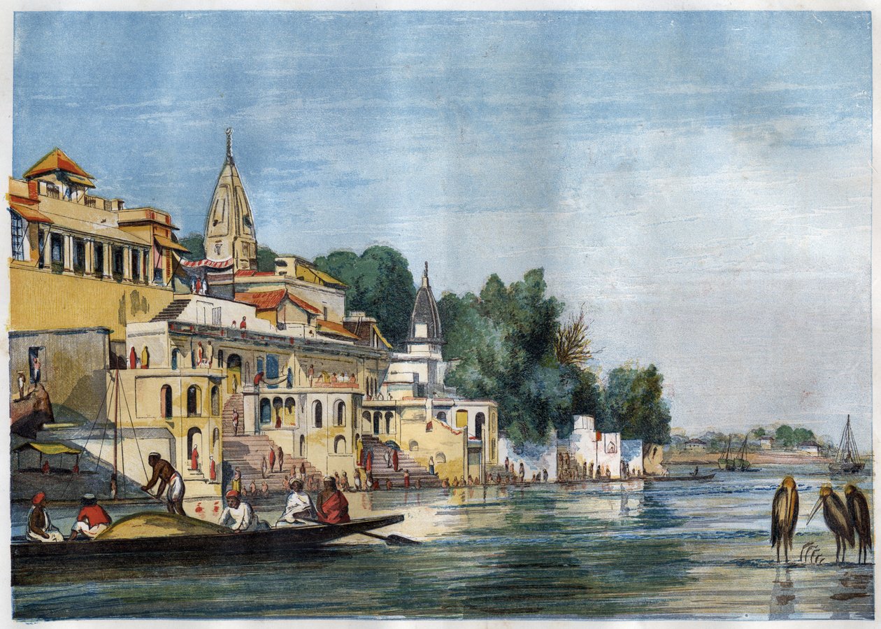 Vista del Sutti Chowra Ghat en el Ganges, en Cawnpore (Kanpur), India en 1857. de Unknown artist