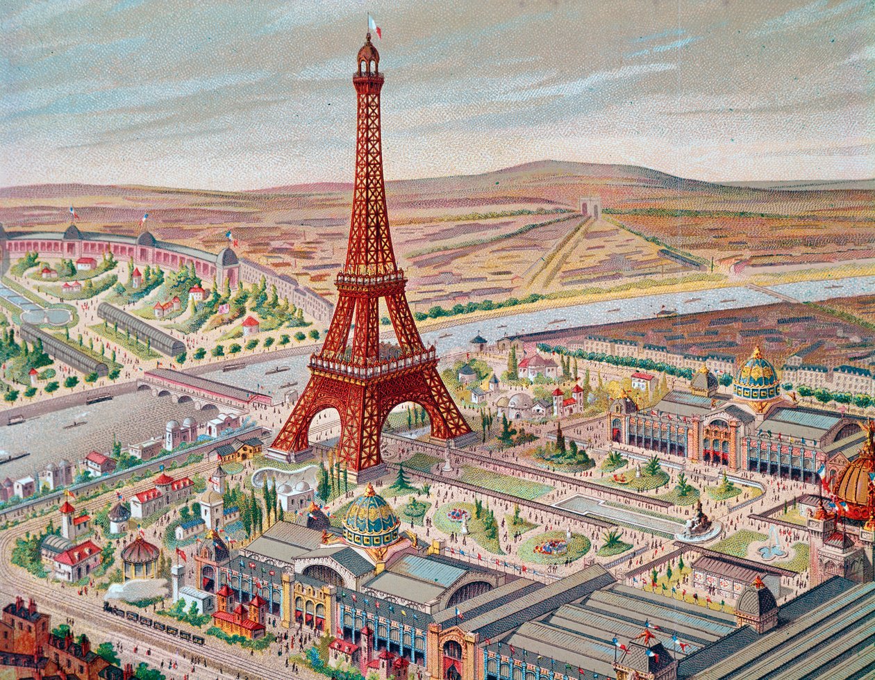 Vista de la Exposición Universal con los diferentes pabellones y la Torre Eiffel de Unknown artist