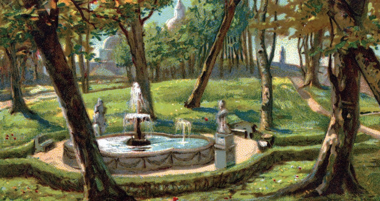 Vista de los Jardines Vaticanos, Roma, Italia (View of the Vatican City Gardens, Italy) Cromolitografía de los años 30 Colección particular de Unknown Artist