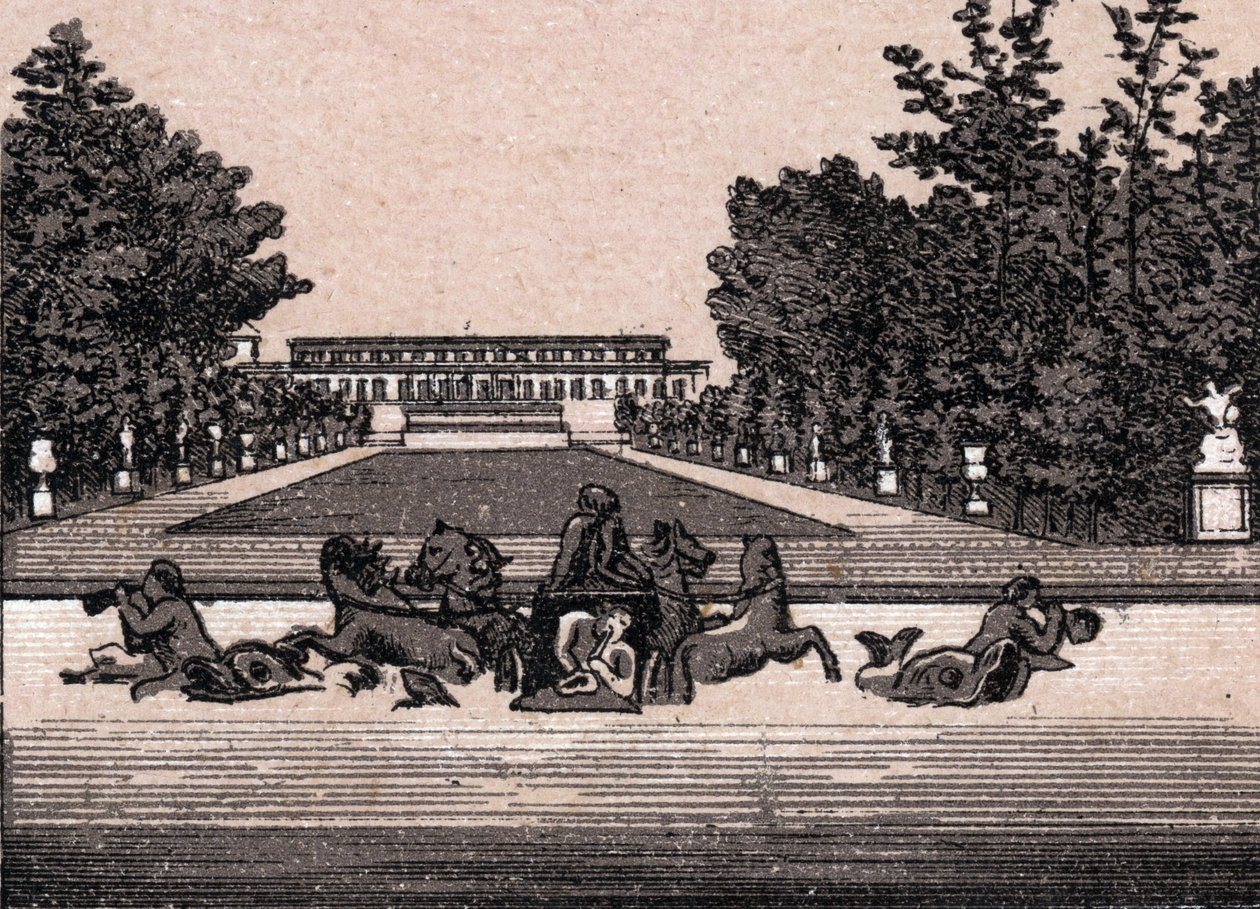 Vista del castillo de Versalles (Palacio de Versalles), Francia. en "El mundo ilustra 168 vistas" Sin fecha (finales del siglo XIX) de Unknown artist