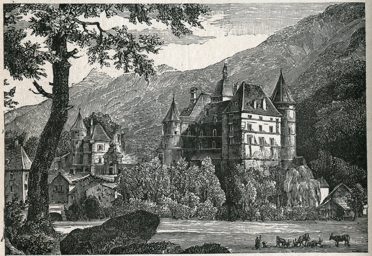 Vista del castillo de Vizille en Isere. de Unknown artist