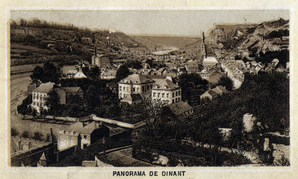 Vista de la ciudad de Dinant, Valonia, Bélgica. Cromolitografía de finales del siglo XIX. de Unknown artist
