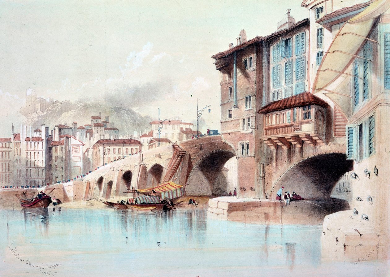 Vista de la ciudad de Lyon y el Puente de Carga. Acuarela de 1837. París, B.N. de Unknown artist