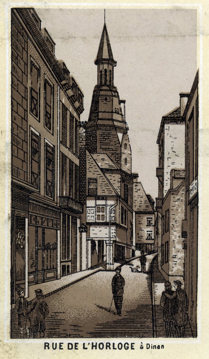 Vista de la calle del reloj en Dinan (Côtes-d