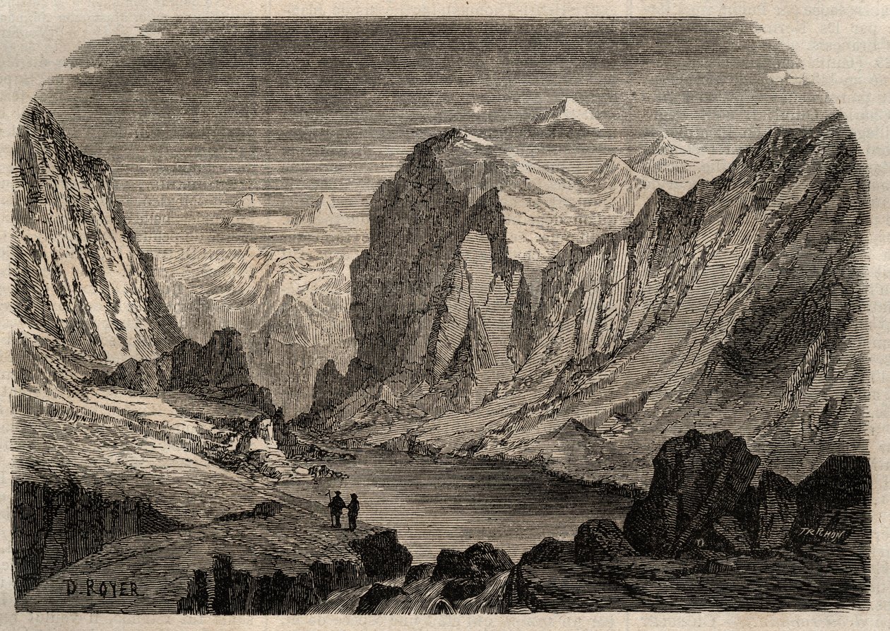 Vista del país de Davos en Suiza en el siglo XIX - grabado en "Diccionario popular ilustrado" - 1864 - por Joseph Decembre y Edmond Allonier - de Unknown artist