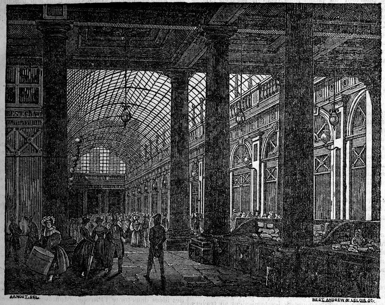 Vista de la galería de Orleans en el Palais Royal de París en 1835. de Unknown artist