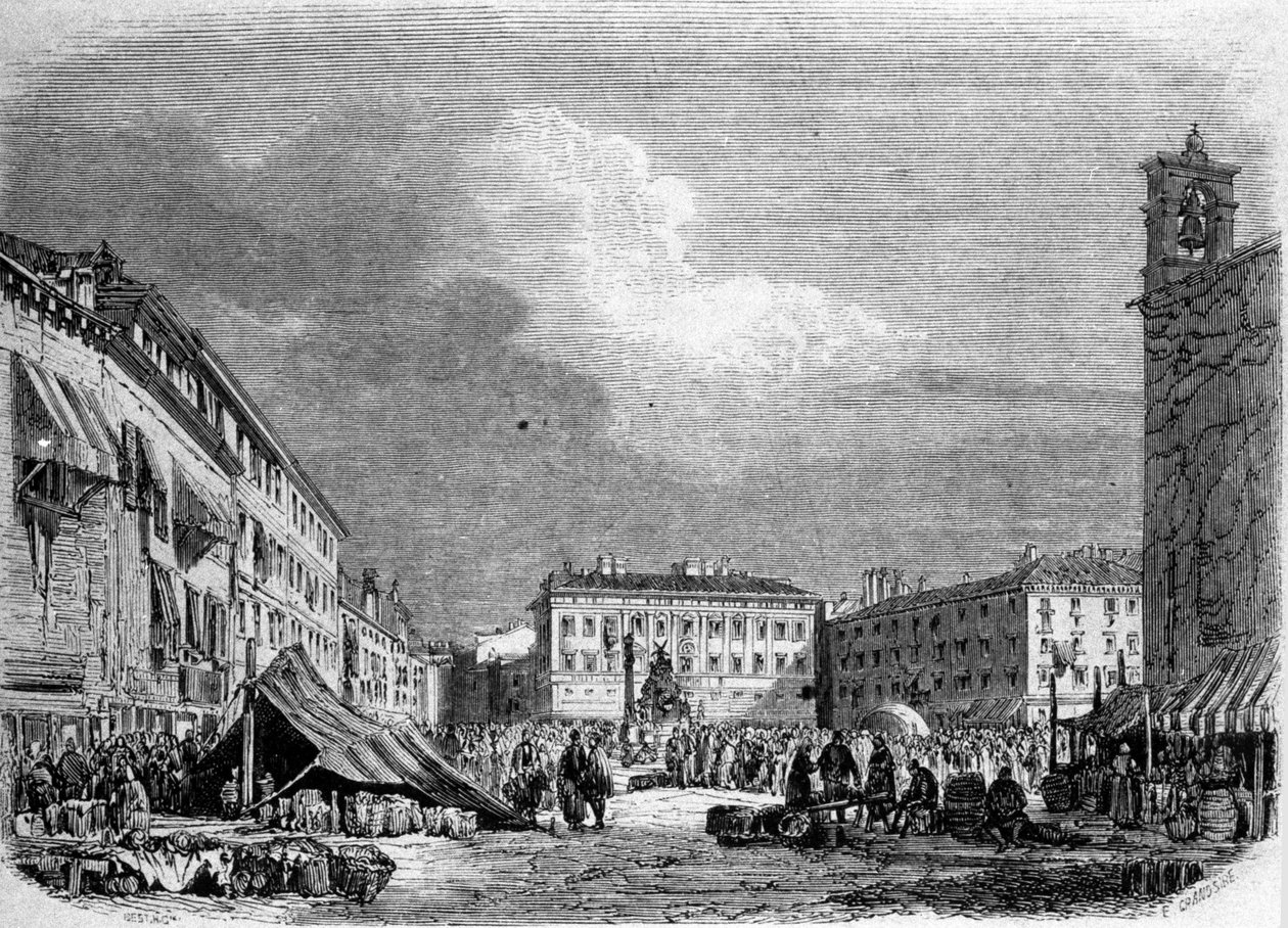 Vista de la gran plaza de Trieste (en el período austríaco) de Unknown artist