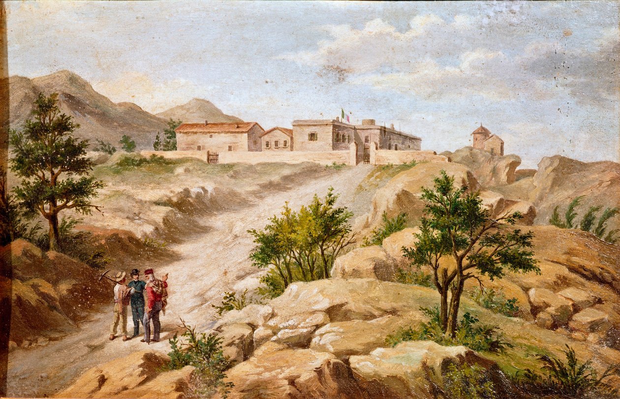 Vista de la casa del patriota italiano y héroe del Risorgimento Giuseppe Garibaldi (1807-1882) en Caprera (Cerdeña) (detalle) de Unknown artist