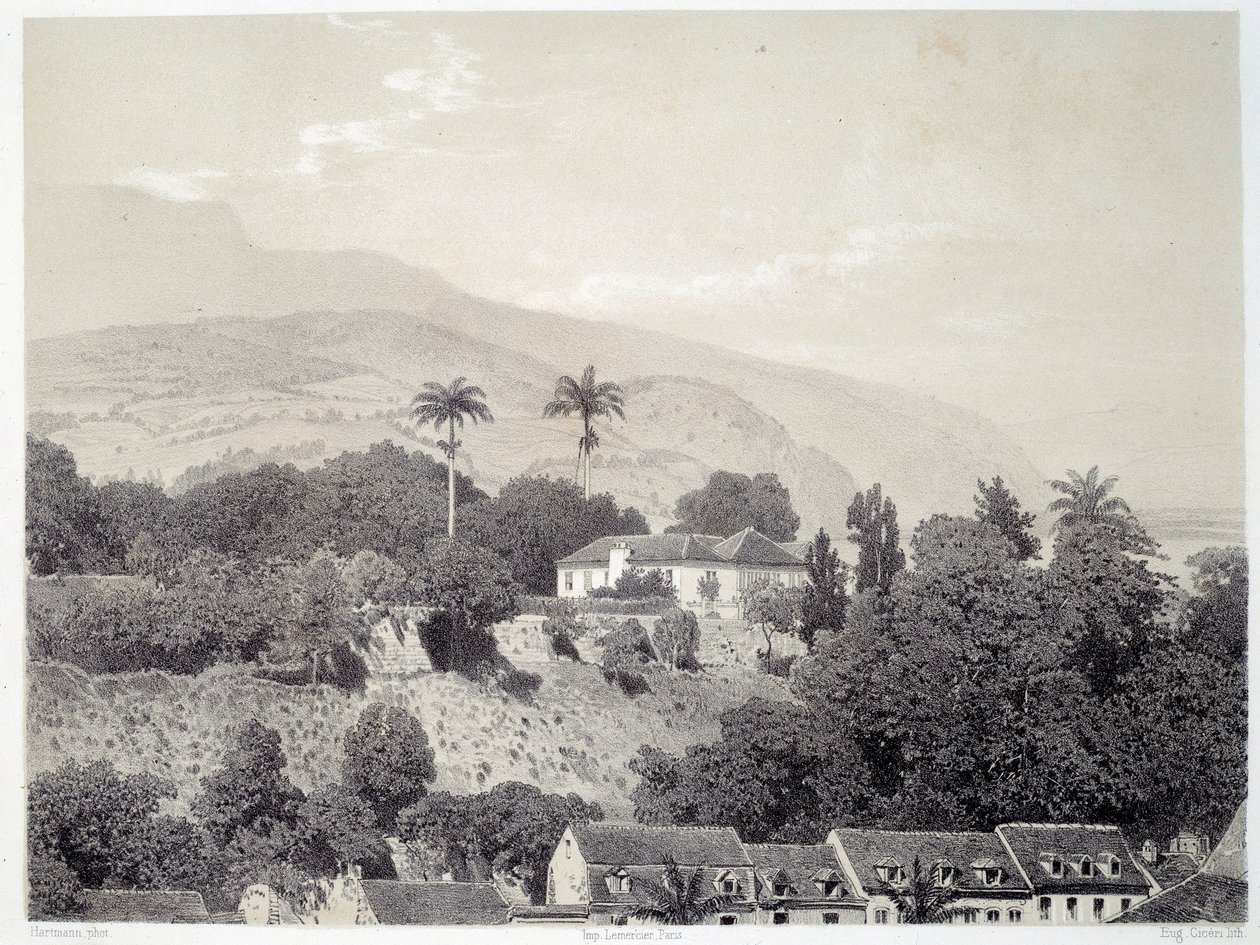 Vista de las casas tomadas desde el Boulevard de la Comedie en Saint Pierre en Martinica de Unknown artist