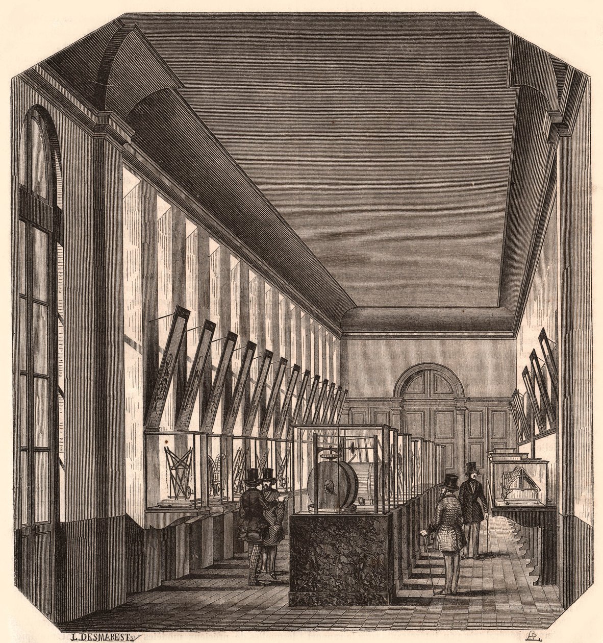 Vista del interior de la Gran Galería en el Conservatorio Real de Artes y Oficios, París, Francia de Unknown