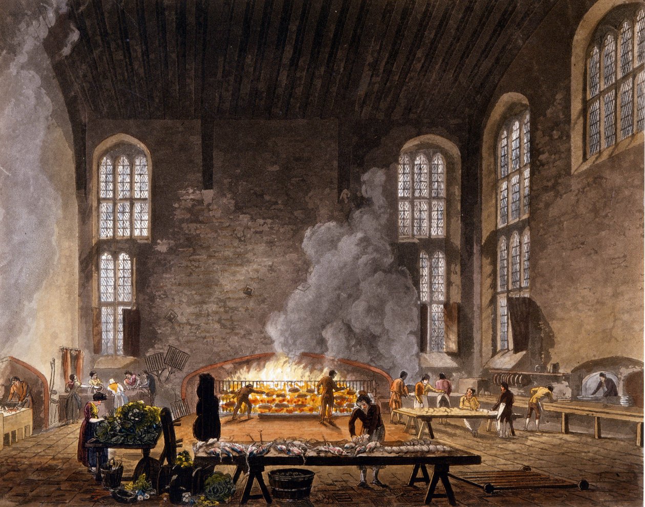 Vista de las cocinas de Christ Church, Universidad de Oxford. 1850. de Unknown artist