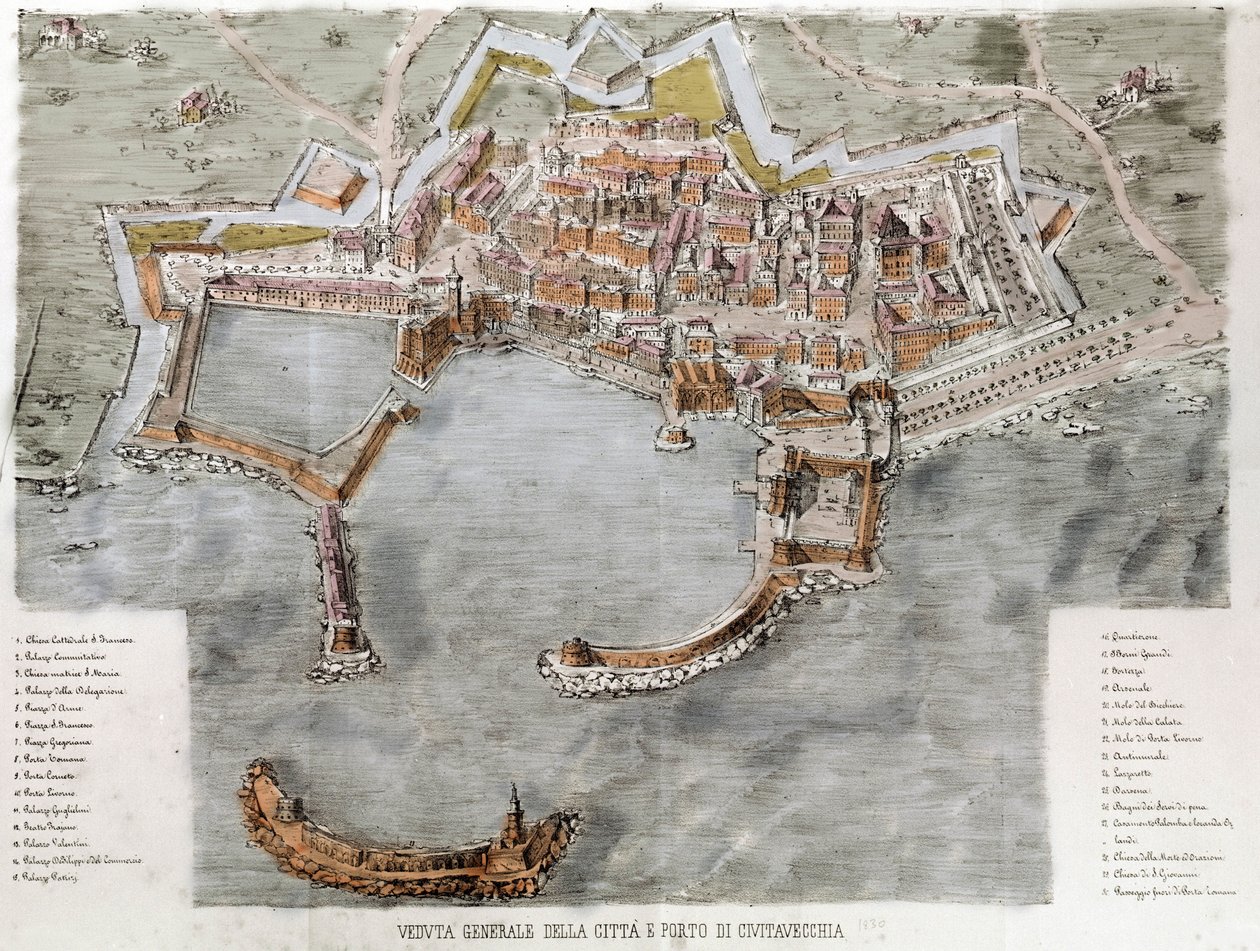 Vista del puerto de Civitavecchia cerca de Roma. Siglo XIX de Unknown artist