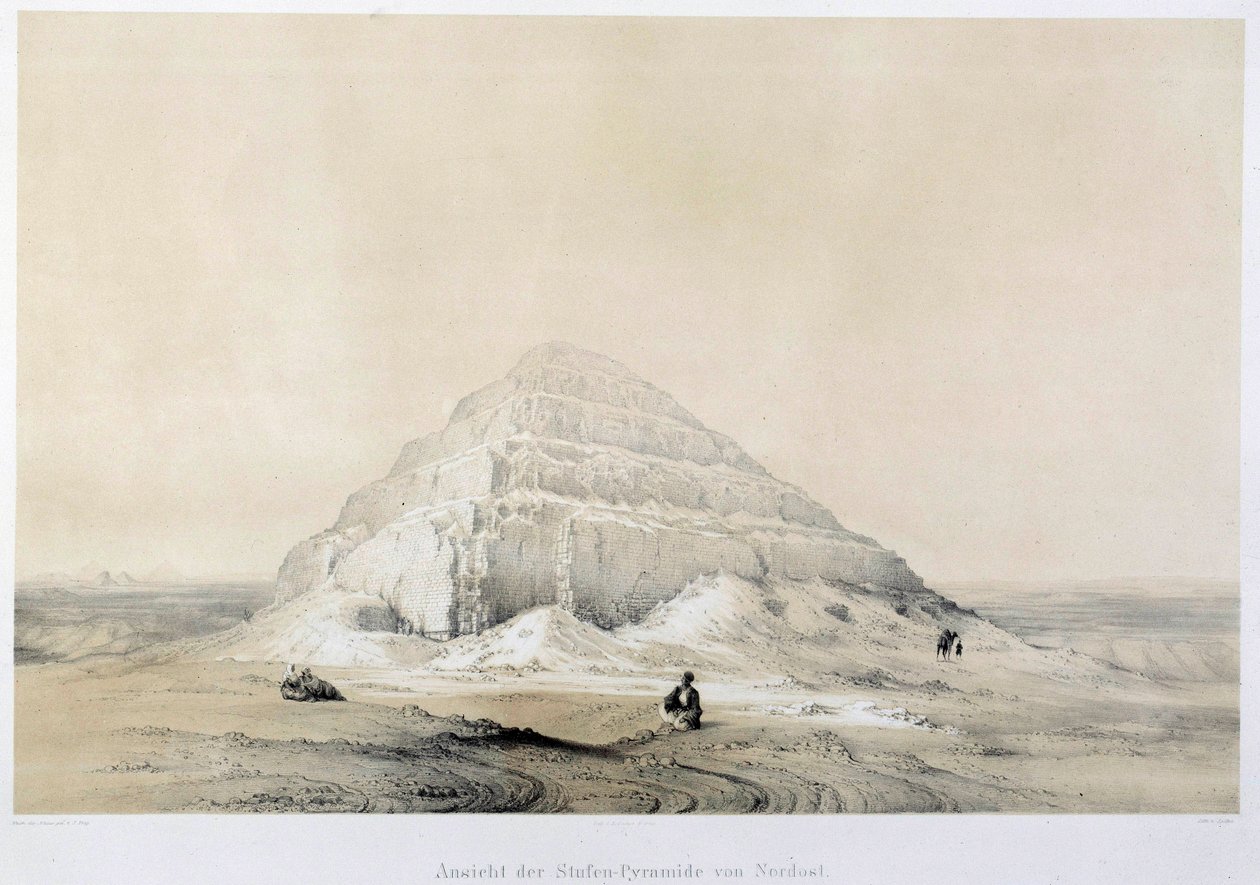 Vista de la pirámide de Saqqarah (Sakkarah). Egipto. Ilustración del siglo XIX París, colegio de Francia de Unknown artist