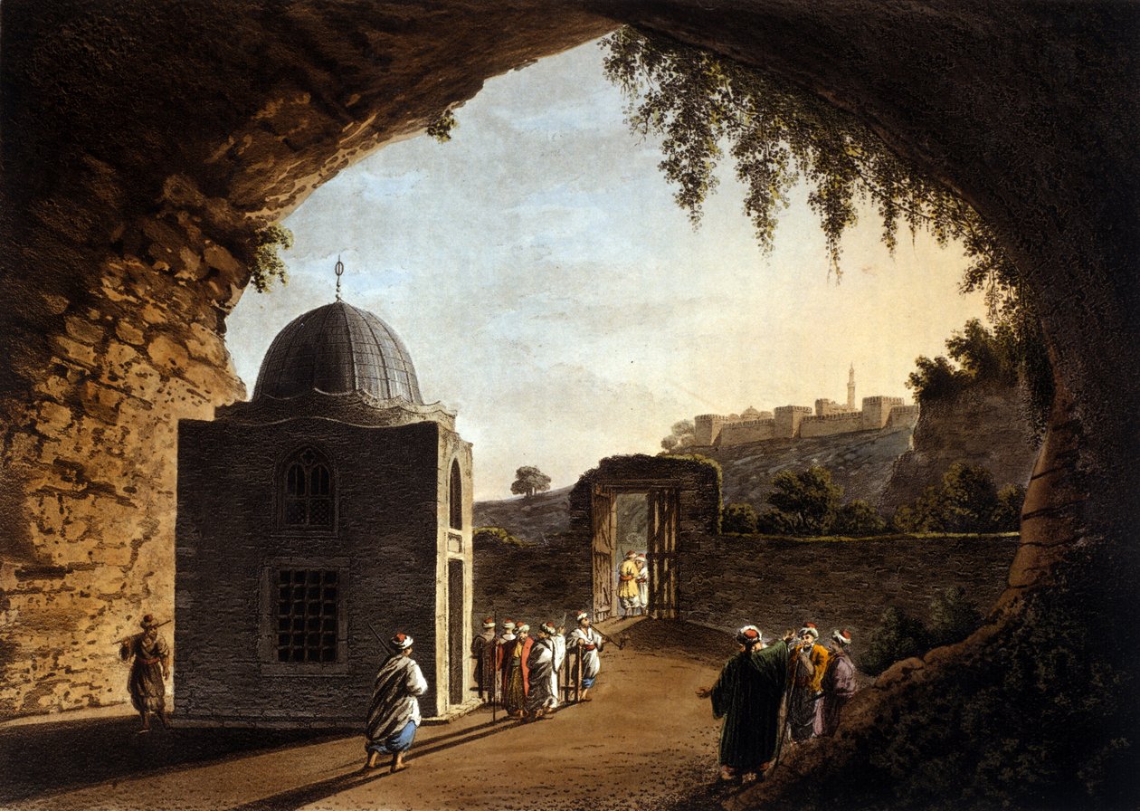 Vista de la tumba del profeta Jeremías en Jerusalén. Litografía del siglo XIX de Unknown artist