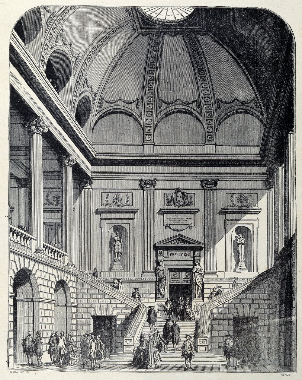 Vista del vestíbulo y la escalera del teatro de Burdeos bajo Luis XV de Unknown artist