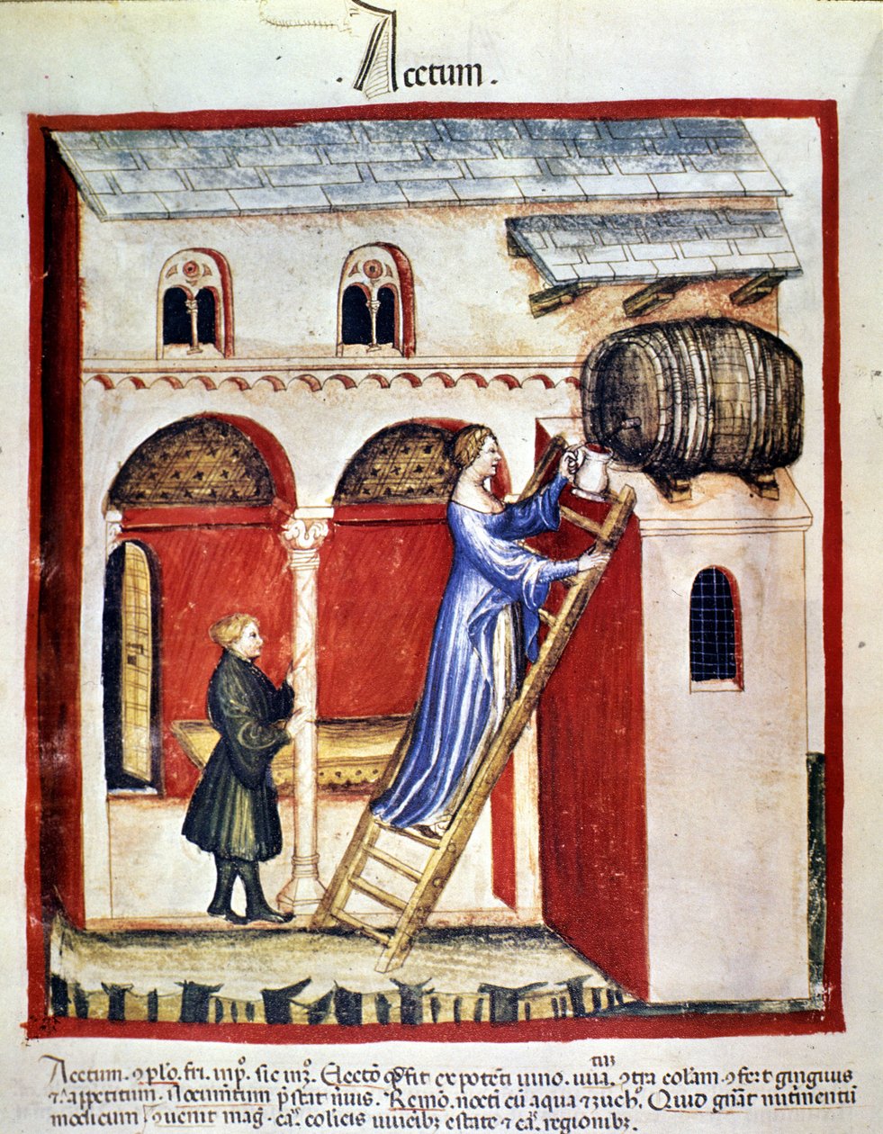 Producción de vinagre. Iluminación del tratado de medicina y dietética “Tacuinum sanitatis” de Unknown artist