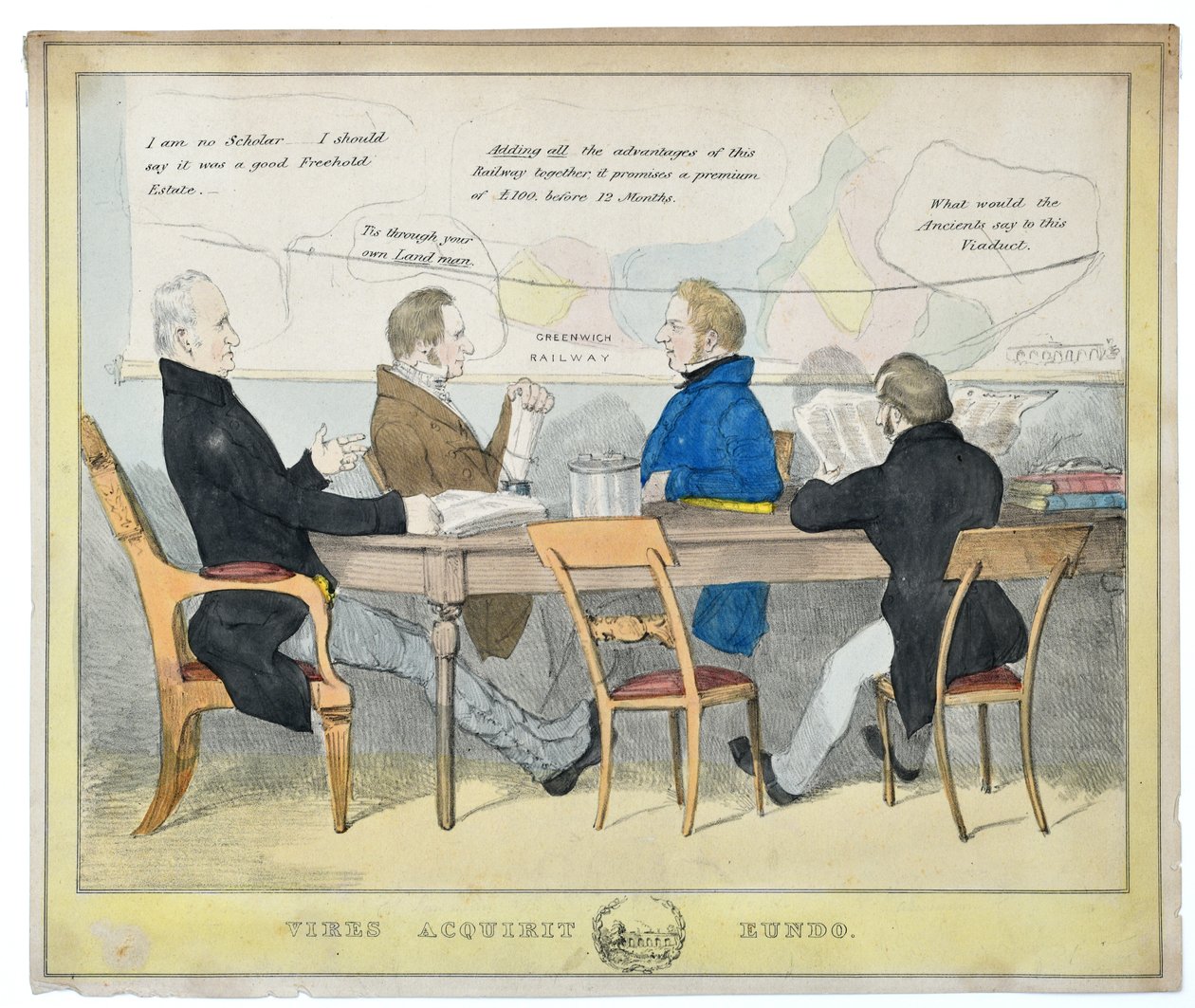 Vires Acquirit Eundo (Recogemos fuerzas a medida que avanzamos), c.1835 (litografía coloreada a mano sobre papel) de Unknown artist