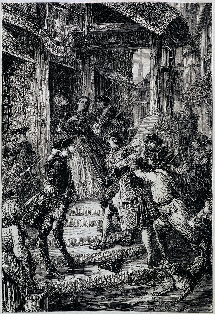 Voltaire (1694 - 1778) arrestado en Frankfurt en 1753 por orden del gran Federico II - en Historia de Francia desde los tiempos más remotos hasta 1789 por M. Guizot de Unknown artist