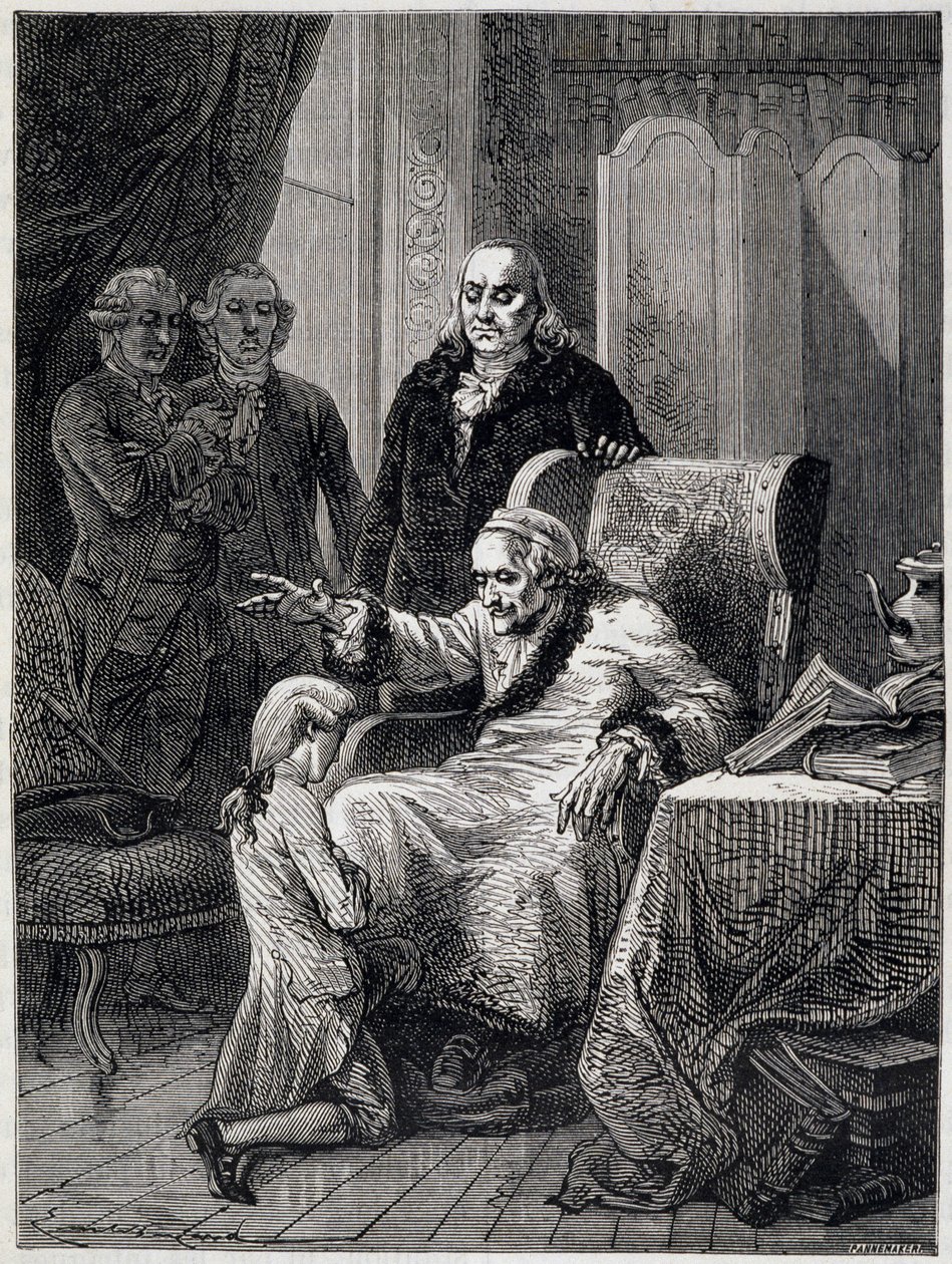Voltaire sentando al nieto de Franklin - en “La Historia de Francia” de Guizot de Unknown artist