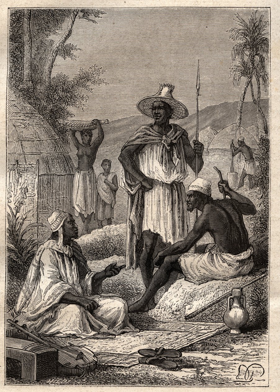 Viaje (1795) de Mungo Park (1771-1806) a Djoliba (Níger): indígenas de Senegal - ilustración tomada de “Los Grandes Navegantes del siglo XVIII” de Unknown artist