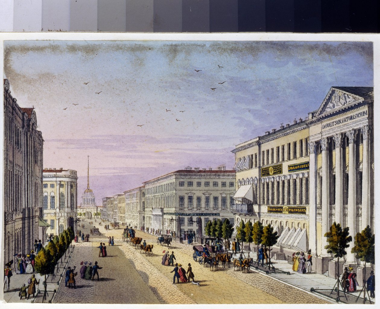 Vista de la perspectiva Nevsky y el puente policial en San Petersburgo (Álbum de Marie Taglioni de Unknown artist