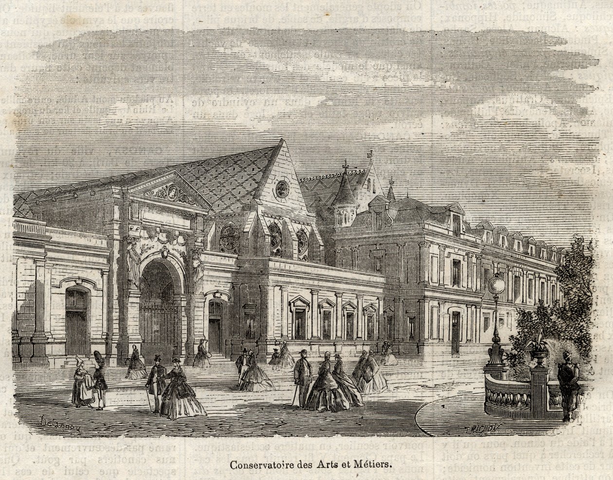 Vista del Conservatorio de Artes y Oficios (Cnam) en París, rue Saint Martin en París - (Vista del Conservatorio de las artes y oficios en París - grabado en “Diccionario popular ilustre” - 1864 - por Joseph Decembre y Edmond Allonier de Unknown artist