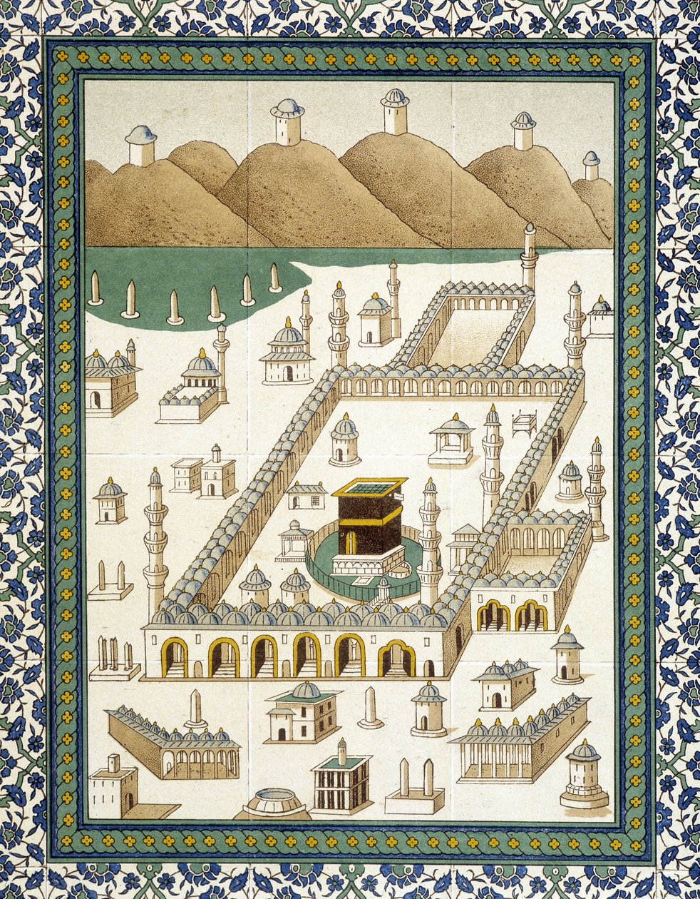 Fayenzas de pared: panel que representa la Kasbah (casbah) y sus alrededores (La Meca) - en "Arte Árabe después de los monumentos de El Cairo del siglo VII al XVIII" por Prisse d