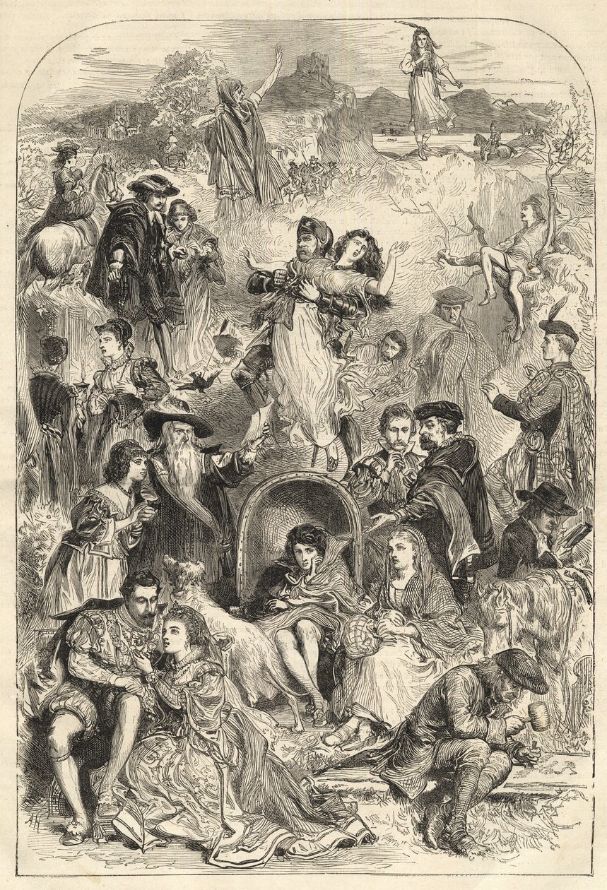 Personajes de Walter Scott - personajes principales de las novelas de Walter Scott (1771-1832) - grabado de 1871 de Unknown artist