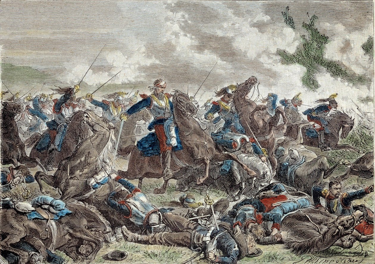Guerra de 1870: la batalla de Froeschwiller Woerth (o batalla de Reichshoffen) el 06/08/1870 que vio la victoria de Alemania - Grabado del siglo XIX - París, Museo del Ejército de Unknown artist