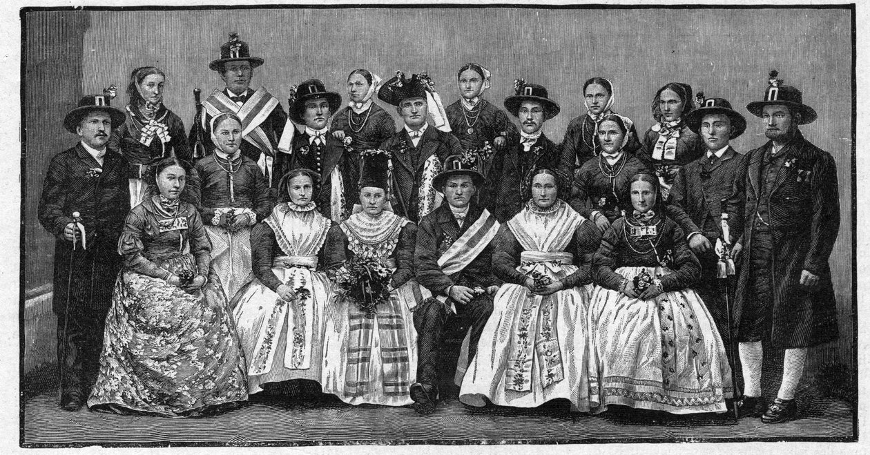 Fiesta de boda wéndica (Wends) - grabado de 1897 - Wendes (pueblo eslavo que vive en el este de Alemania) de Unknown artist