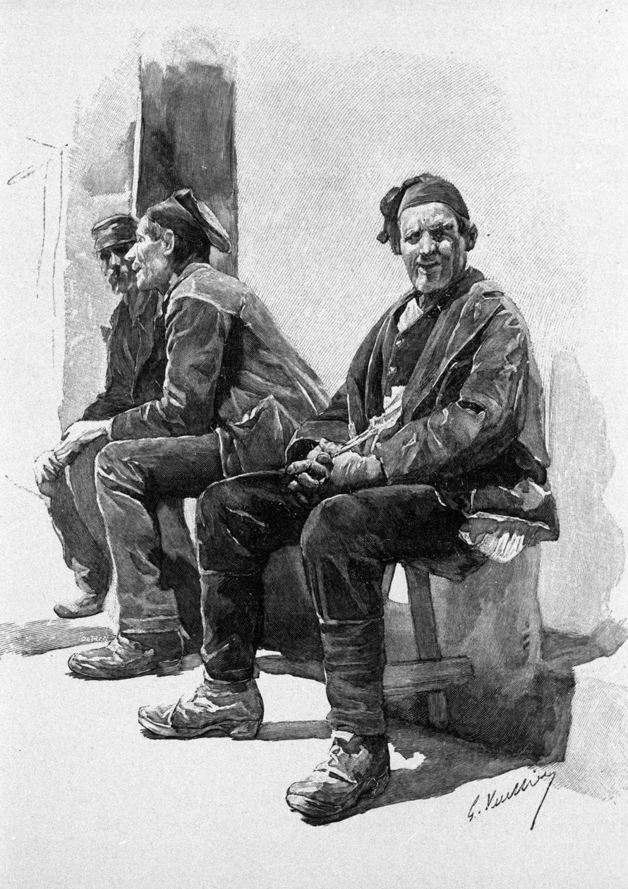 Esperando la época de la cosecha: campesinos descansando. Sicilia. Grabado del siglo XIX de Unknown artist