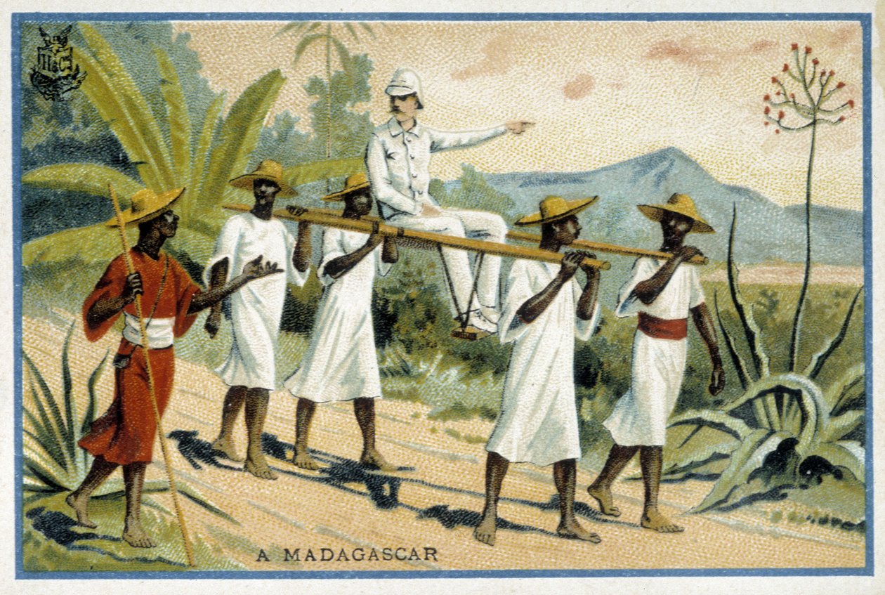 Colono blanco en silla de ruedas, Madagascar - Cromo de Unknown artist
