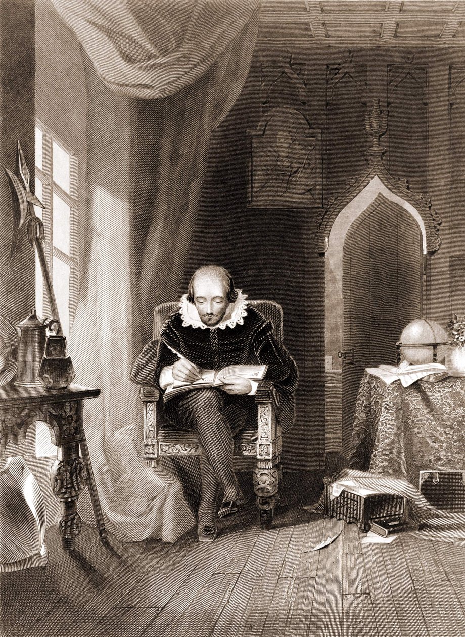 William Shakespeare (1564 - 1616) en su oficina de Unknown artist