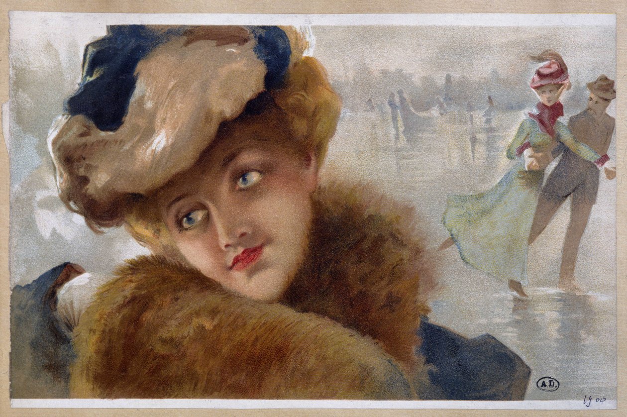 Mujeres en una pista de hielo - chromo de Unknown Artist