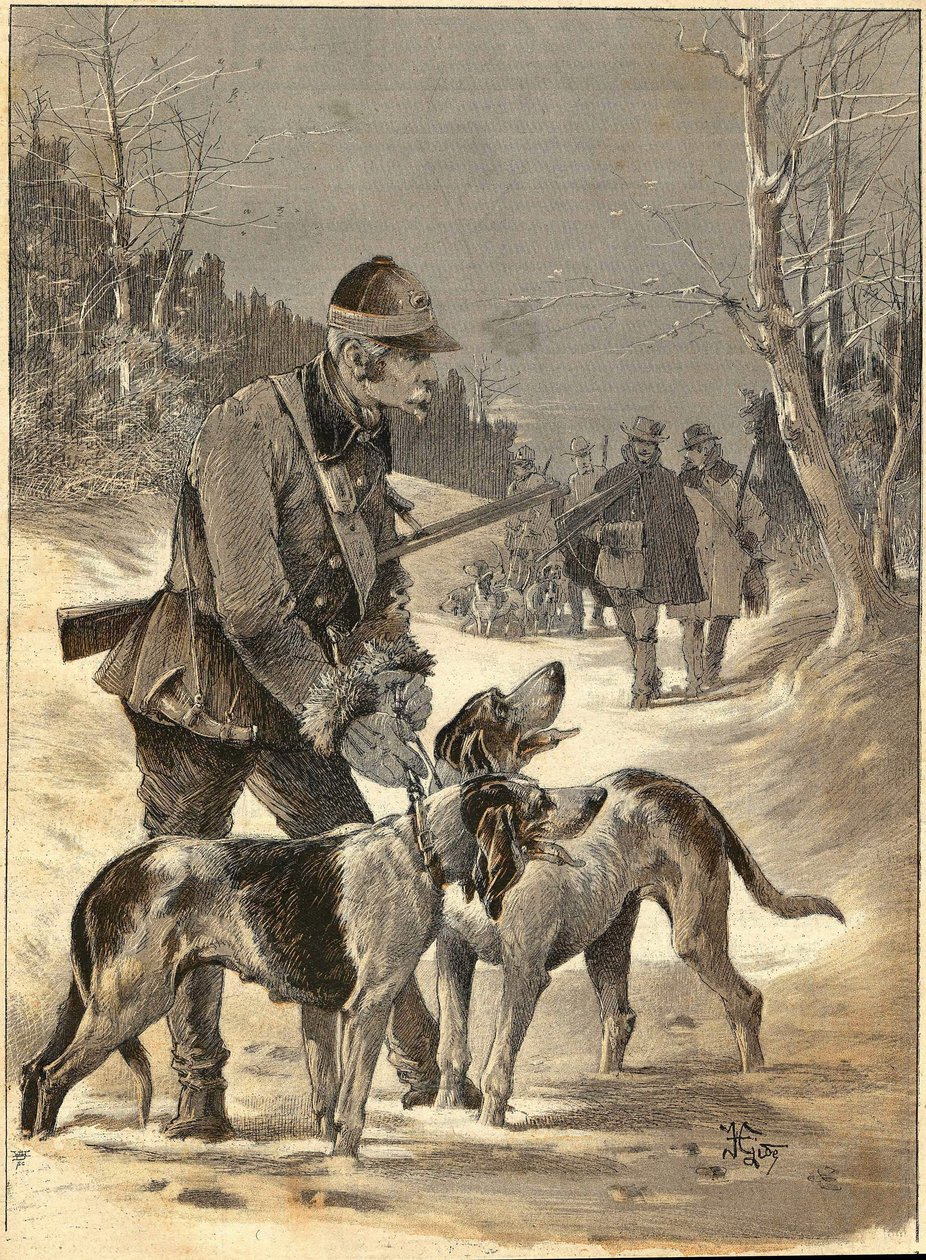 Caza en el bosque después de la acuarela de Gide. 1892. de Unknown artist