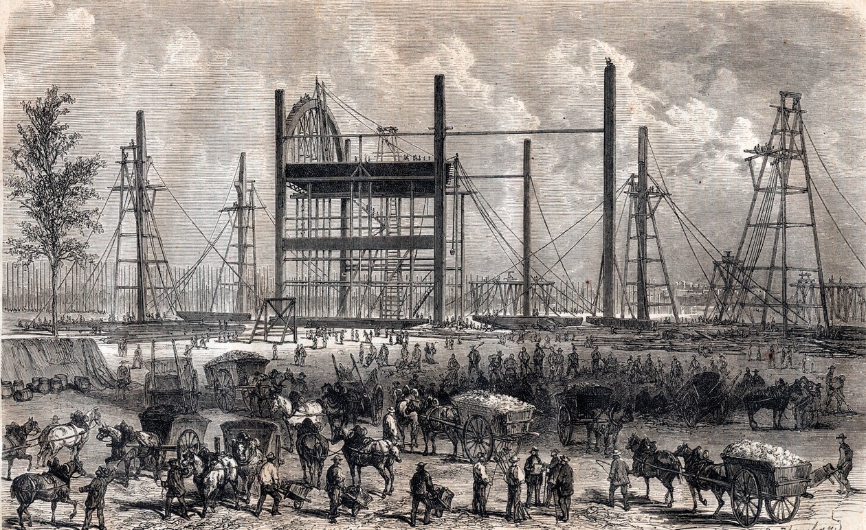Obras del Campo de Marte en París a finales de abril de 1866 - grabado de 1867 de Unknown artist