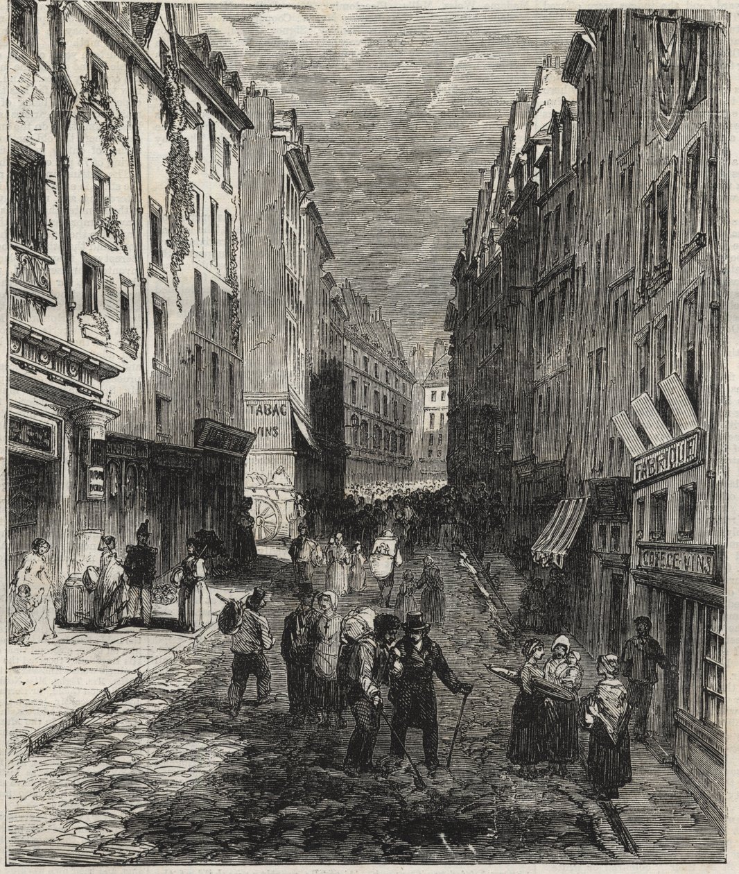 Obras en la rue de la Montagne Sainte-Genevieve en el 5º distrito de París en 1858. de Unknown artist