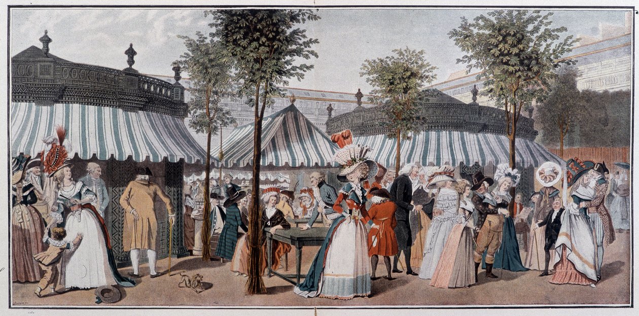 Paseo mundial por los jardines del Palacio Real, finales del siglo XVIII - cromo después del grabado de Debucourt de Unknown artist