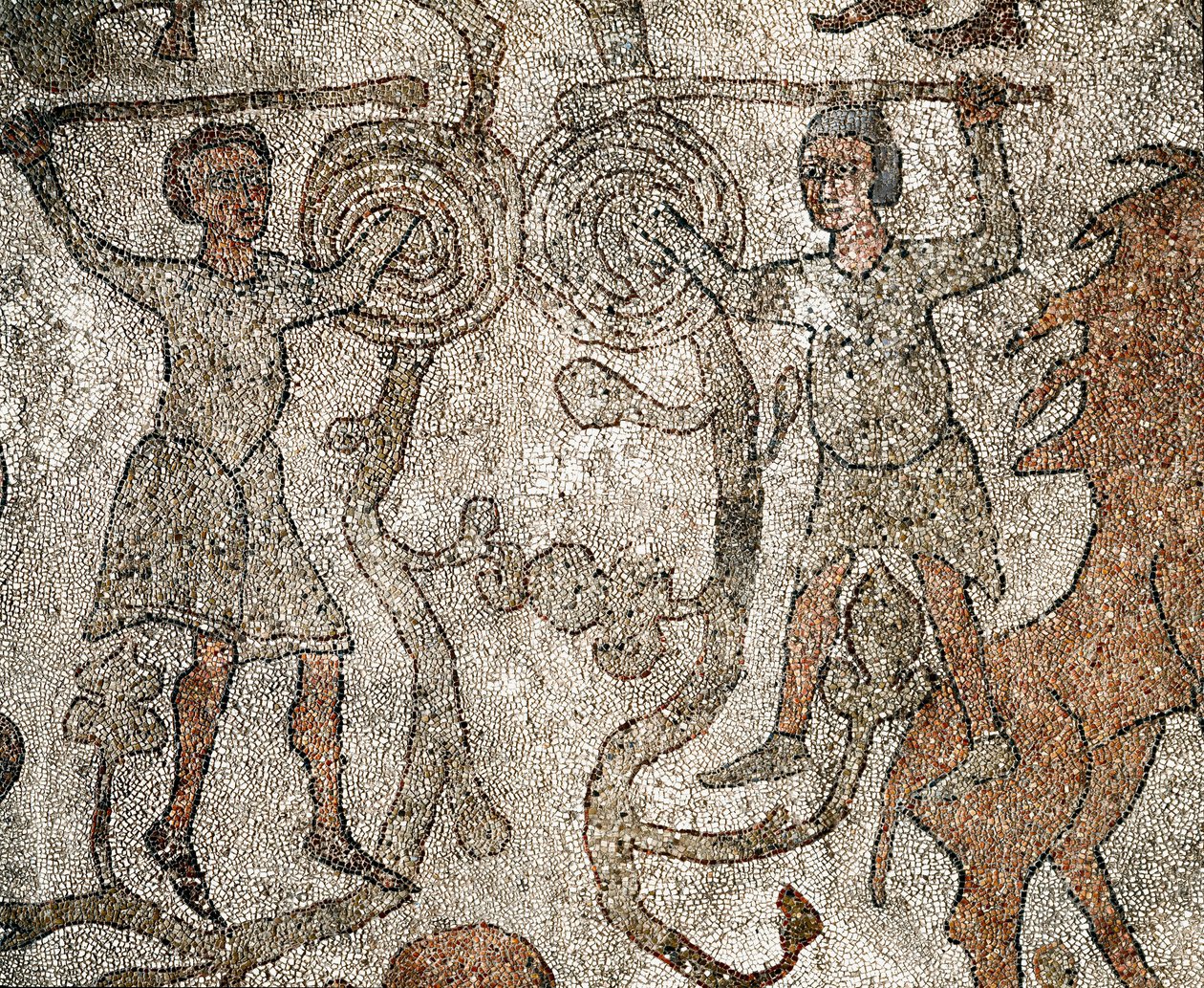Luchadores, símbolo del cristianismo. Pavimento de Pantaleone de Unknown artist