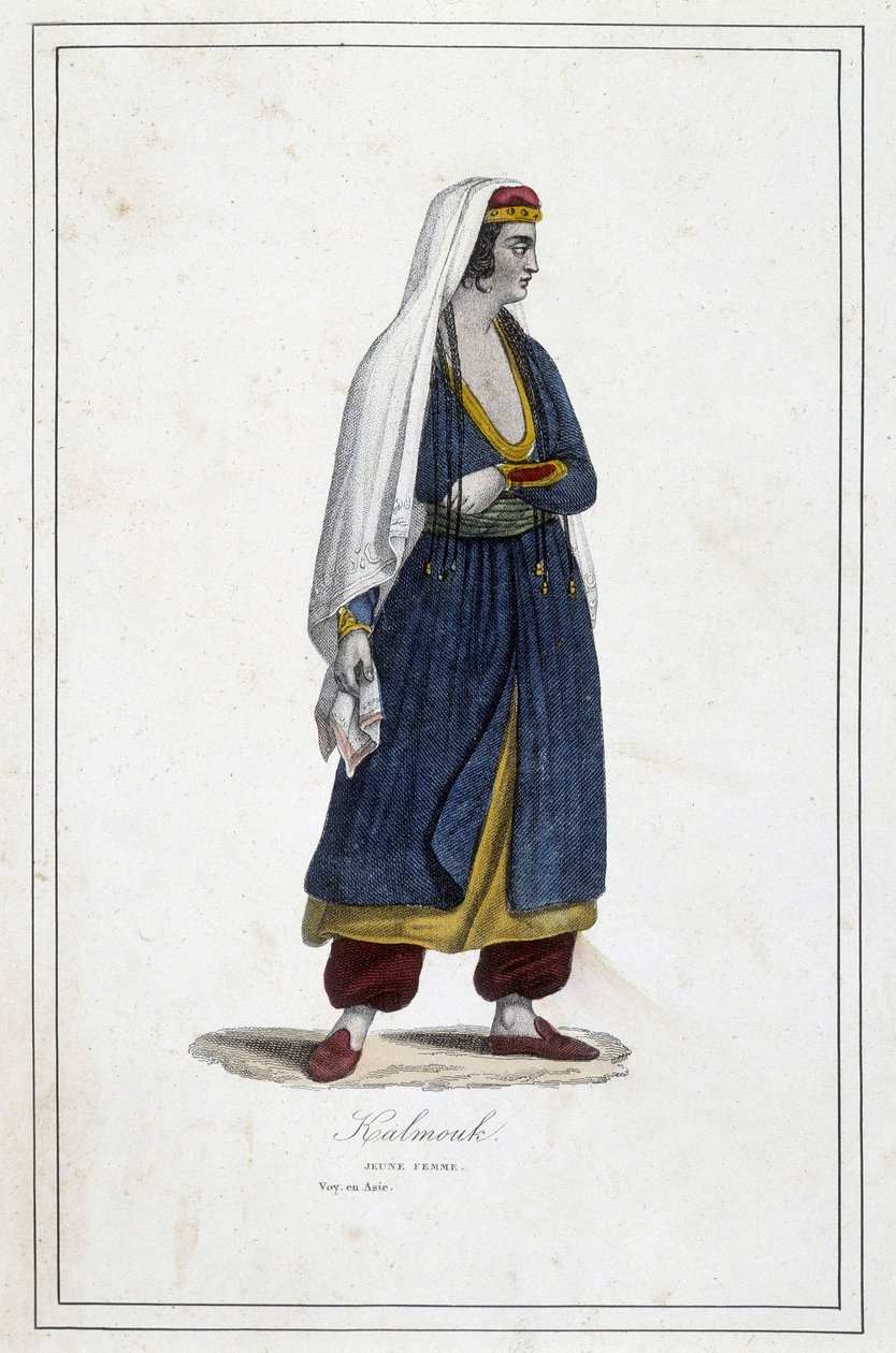 Joven mujer kalmouk (pueblo mongol del sur de Siberia) - en “Los diferentes pueblos de la tierra” de Fr. Jouhanneaud, Librería de Buenos Libros, Limoges de Unknown artist
