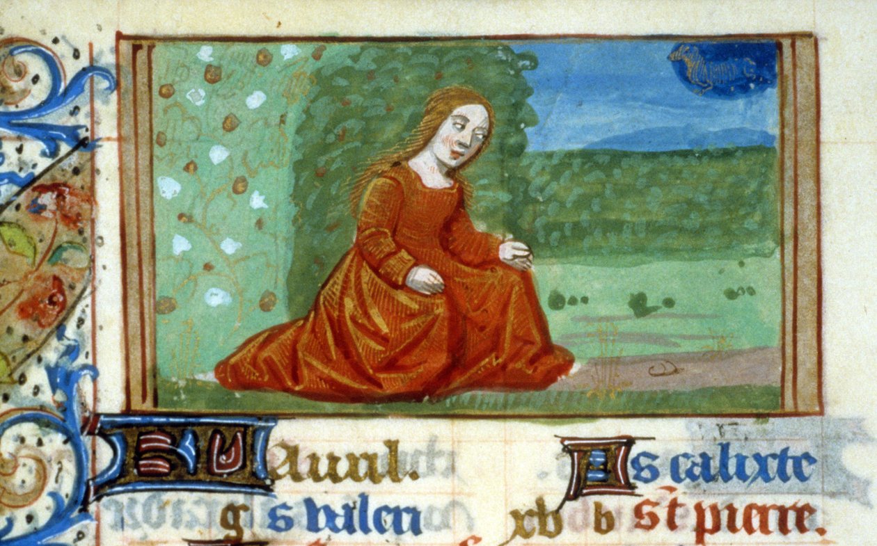 Joven mujer en un jardín y signo del zodiaco Tauro - Miniatura de Unknown artist