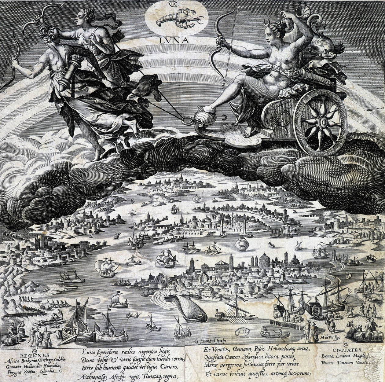 Signo zodiacal Cáncer. Luna, representación del carro de Semelee. Grabado del siglo XIX. de Unknown artist