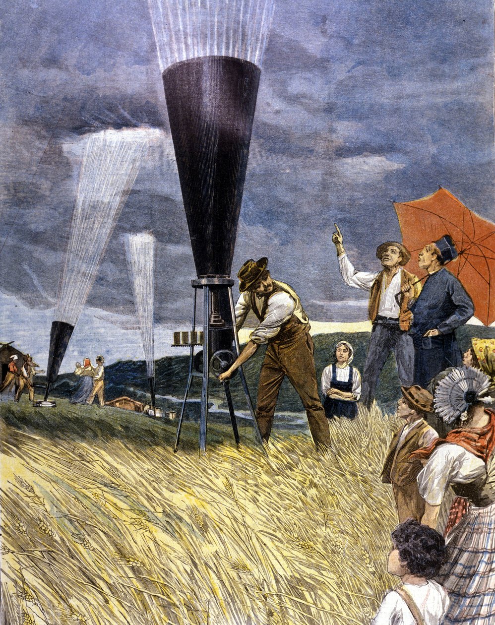 Barril contra el granizo por los viticultores en Italia en 1899. de Unknown artist