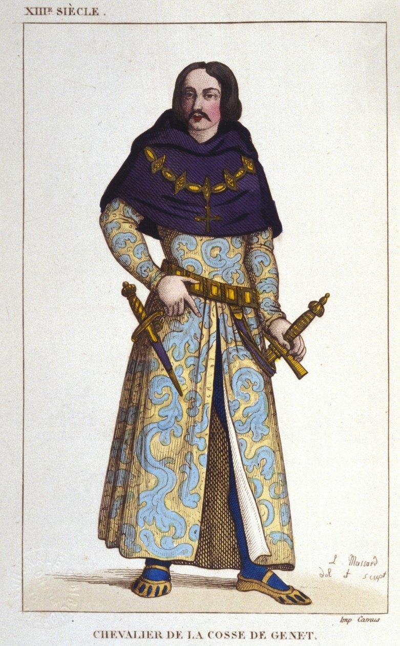 Traje de Caballero de la Cosse de Genet posterior al año 1365. Grabado de 1830 de Unknown artist
