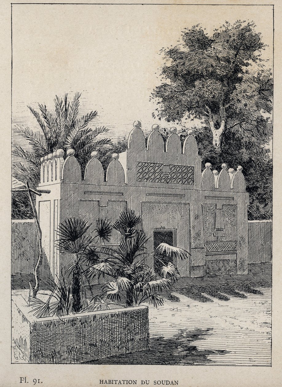 Habitation du Sudan (Sudán) - grabado de 1889 en “Histoire de l
