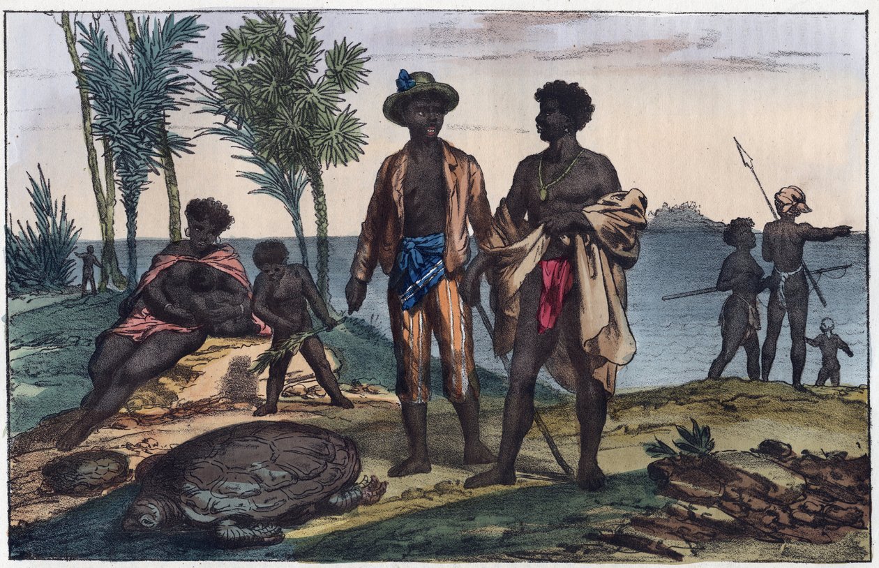 Habitantes de las islas de Cabo Verde - grabado de 