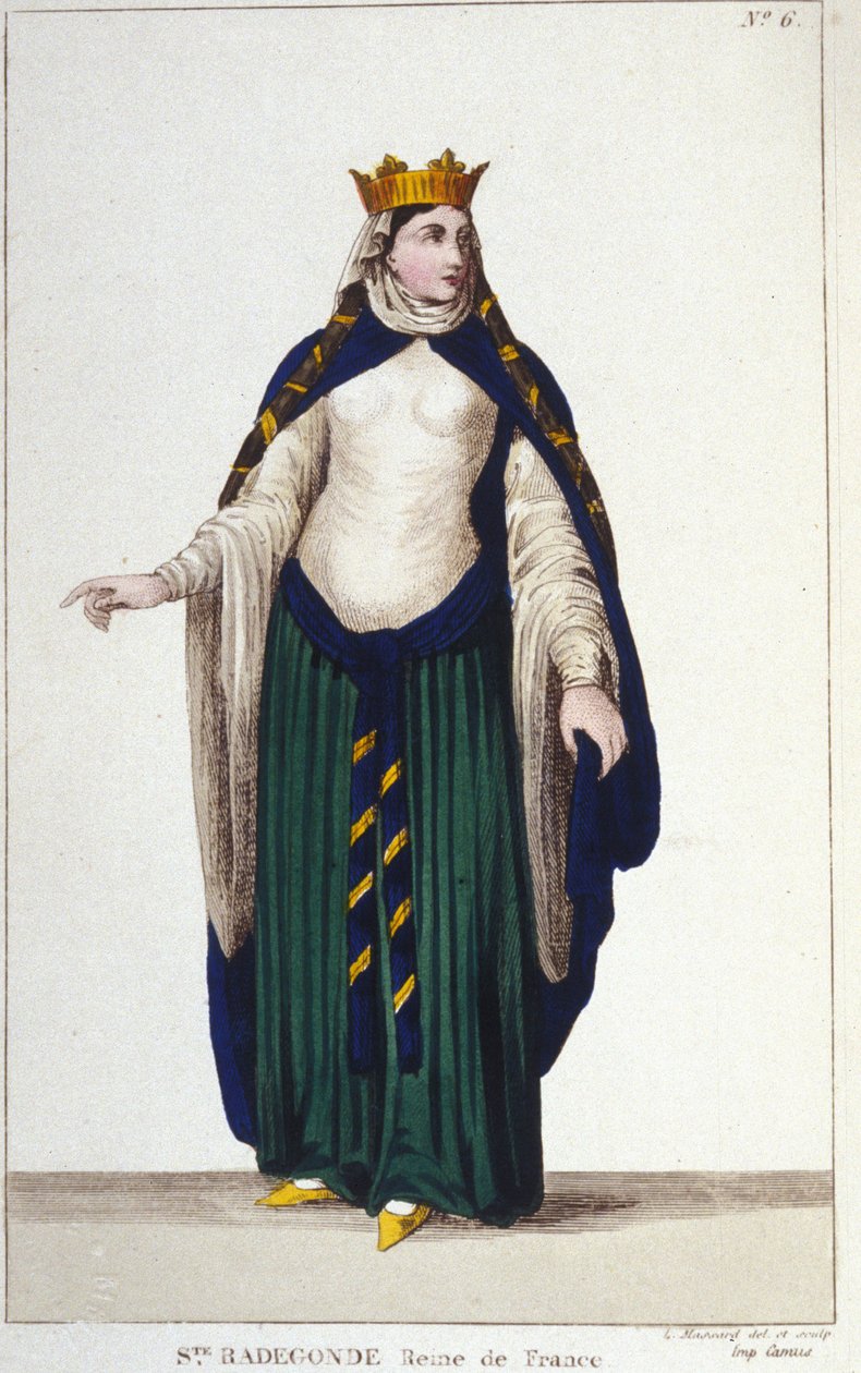 Retrato de Santa Radegunda (ca. 520-587), Reina de los Francos, esposa de Clotario (Clotario) I. Grabado de 1830 de Unknown artist