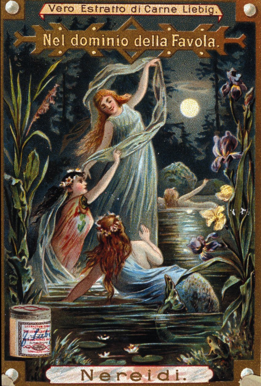Representación de nereidas, ninfas marinas. Cromolitografía del siglo XIX de Unknown artist